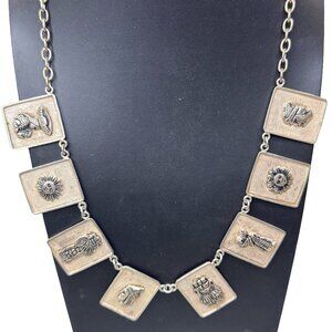 Vintage Silver Symbols Storyteller Necklace By Ecuador Artisan Crafted Mythology